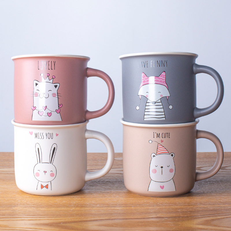 Wholesale European children mug style cat logo  ceramic coffee cup stoneware enamel coffee mug made in china