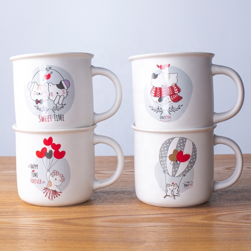 Wholesale European children mug style cat logo  ceramic coffee cup stoneware enamel coffee mug made in china