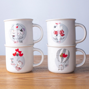 Wholesale European children mug style cat logo  ceramic coffee cup stoneware enamel coffee mug made in china