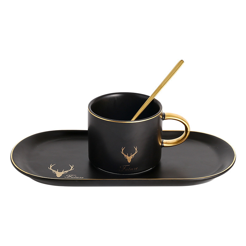 Custom hand made cup cappuccino gold handle ceramic tea cup and saucer black coffee cup with saucer set