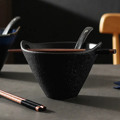 Microwave Safe Unique Reactive Glaze stoneware  Japanese Noodle  Ramen Bowl Set with Chopsticks