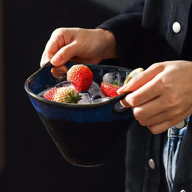 Microwave Safe Unique Reactive Glaze stoneware  Japanese Noodle  Ramen Bowl Set with Chopsticks