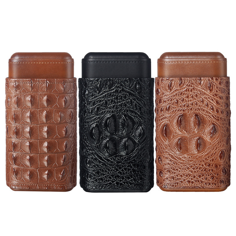 Crocodile Portable Wholesale Humidor Brown Waterproof 3 Finger Holder For Outdoor Travel