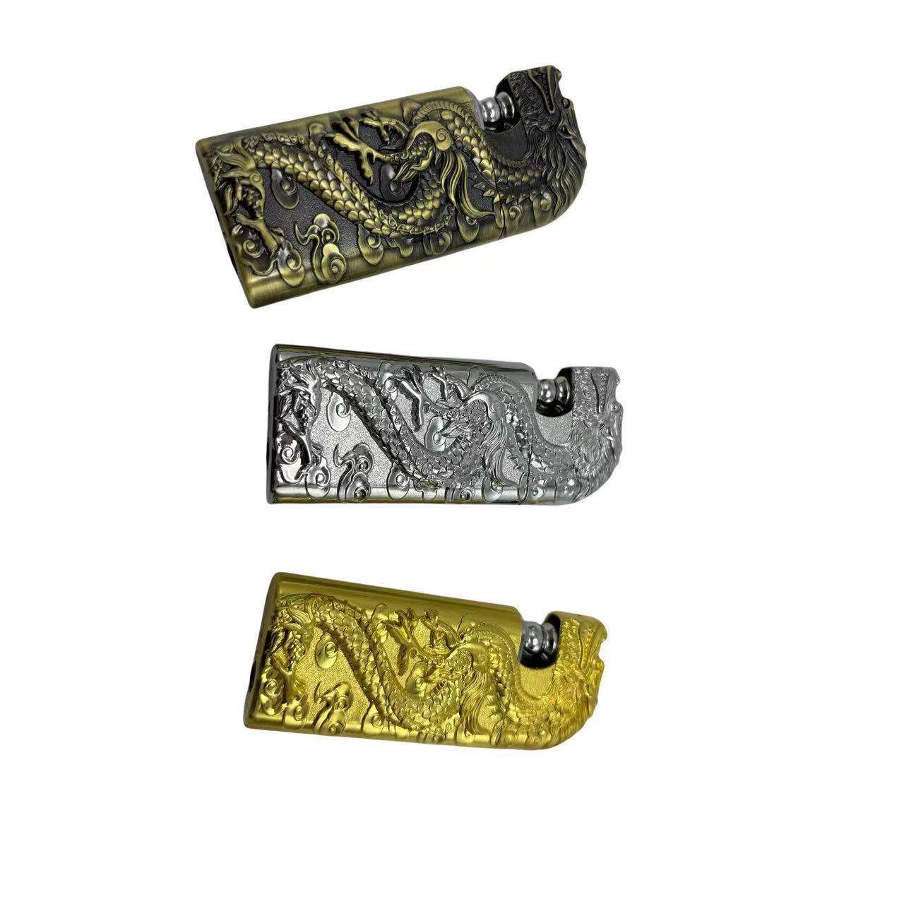 Two Flame Modes Metal With Dragon Pattern Pocket Cigar Lighter