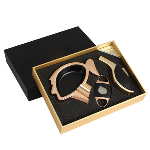 Luxury 3 Pieces With Gift Box Metal  Cigar Ashtray Cutter Lighter Accessories Set