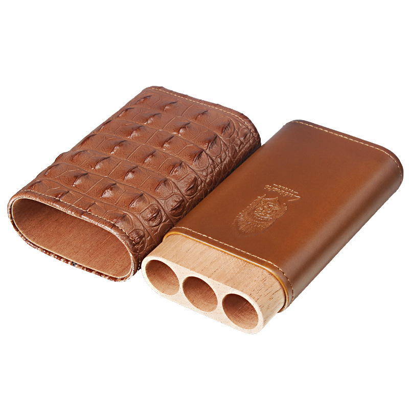 Crocodile Portable Wholesale Humidor Brown Waterproof 3 Finger Holder For Outdoor Travel