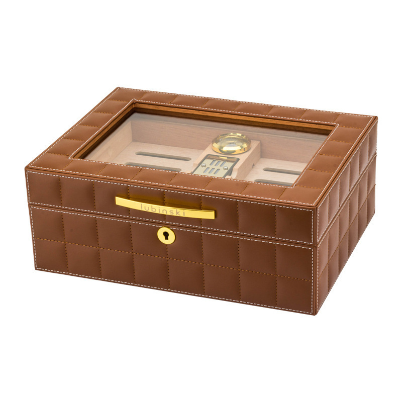 Leather Cedar Wood Mini Household Cigar Humidor with Hygrometer Humidifier