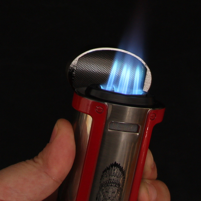 Metal Alloy Butane Gas 4 Jet Flame Cigar Torch Lighter With Holder