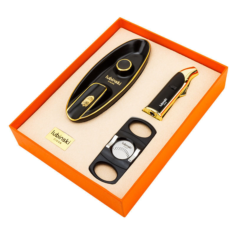 Cigar Tools jet cigar butane refillable lighter&cutter&ashtray gift set cigar accessories