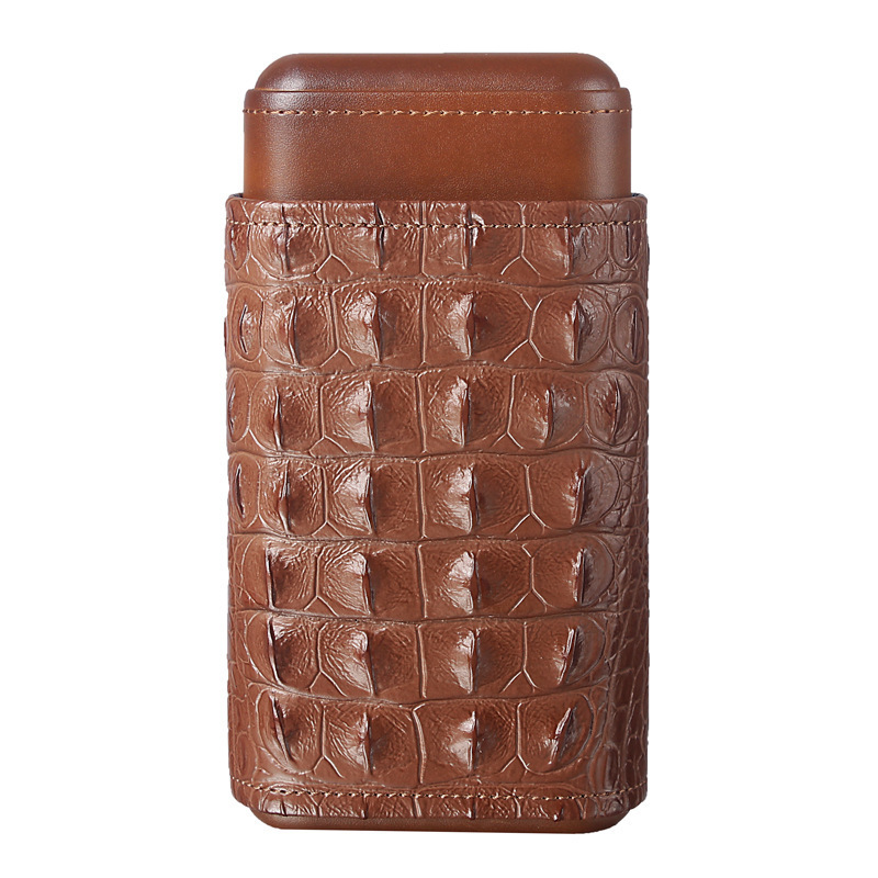 Crocodile Portable Wholesale Humidor Brown Waterproof 3 Finger Holder For Outdoor Travel