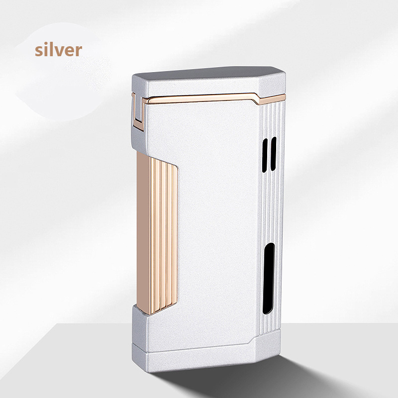 High-End Gift Box Light Luxury Focus on Double Straight-Through Windproof Cigar Lighter Double-Blast Jet Blue Fire With Hole