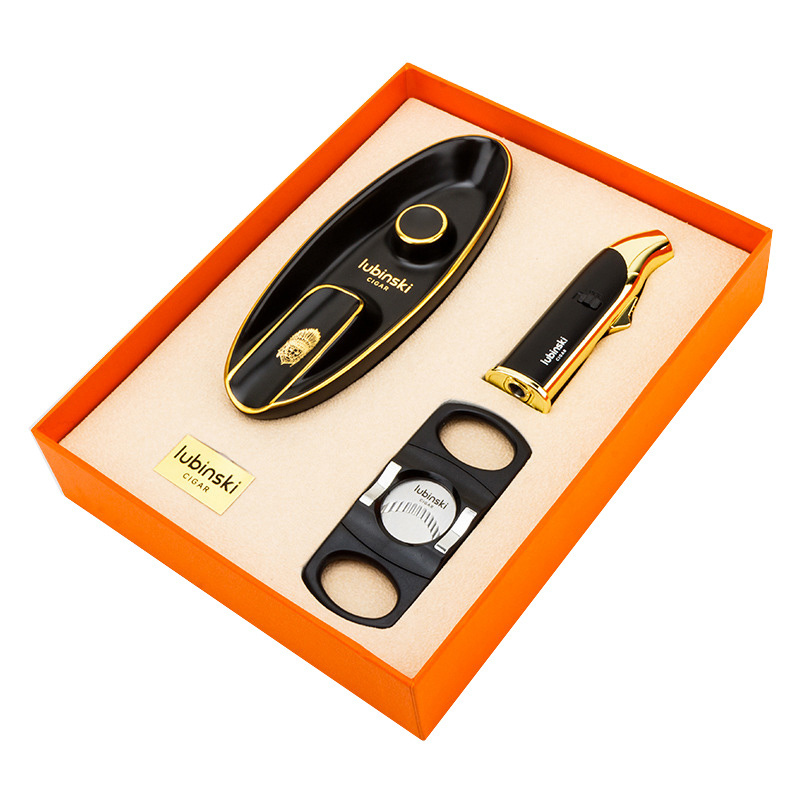 Portable Cigar Cutter Lighter And Ashtray Three-Piece Gift Box