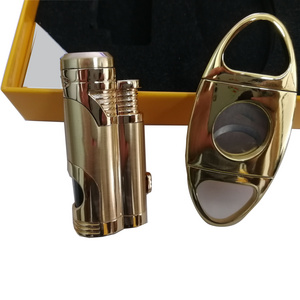 Trpile Three Torch Jet Flam Cigar Lighter Build-in Punch Cutter Gift Set Packing with Nice Gift Box