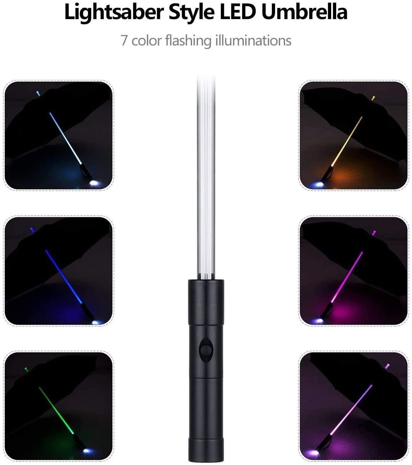 Lightsaber Umbrella LED Light up Golf Umbrellas with 7 Color Changing On The Shaft/Built in Torch at Bottom