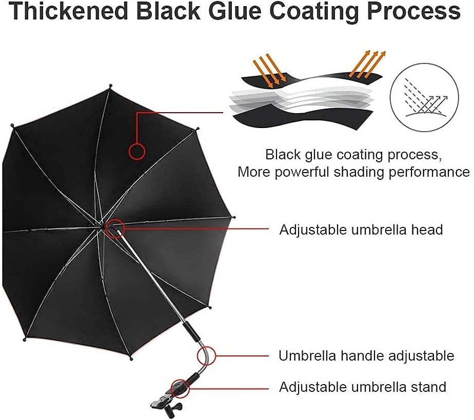 Baby Stroller Parasol Universal Umbrella with Clamp 360 Degree Adjustable UV Protection Stroller Sun Shade Waterproof Umbrella