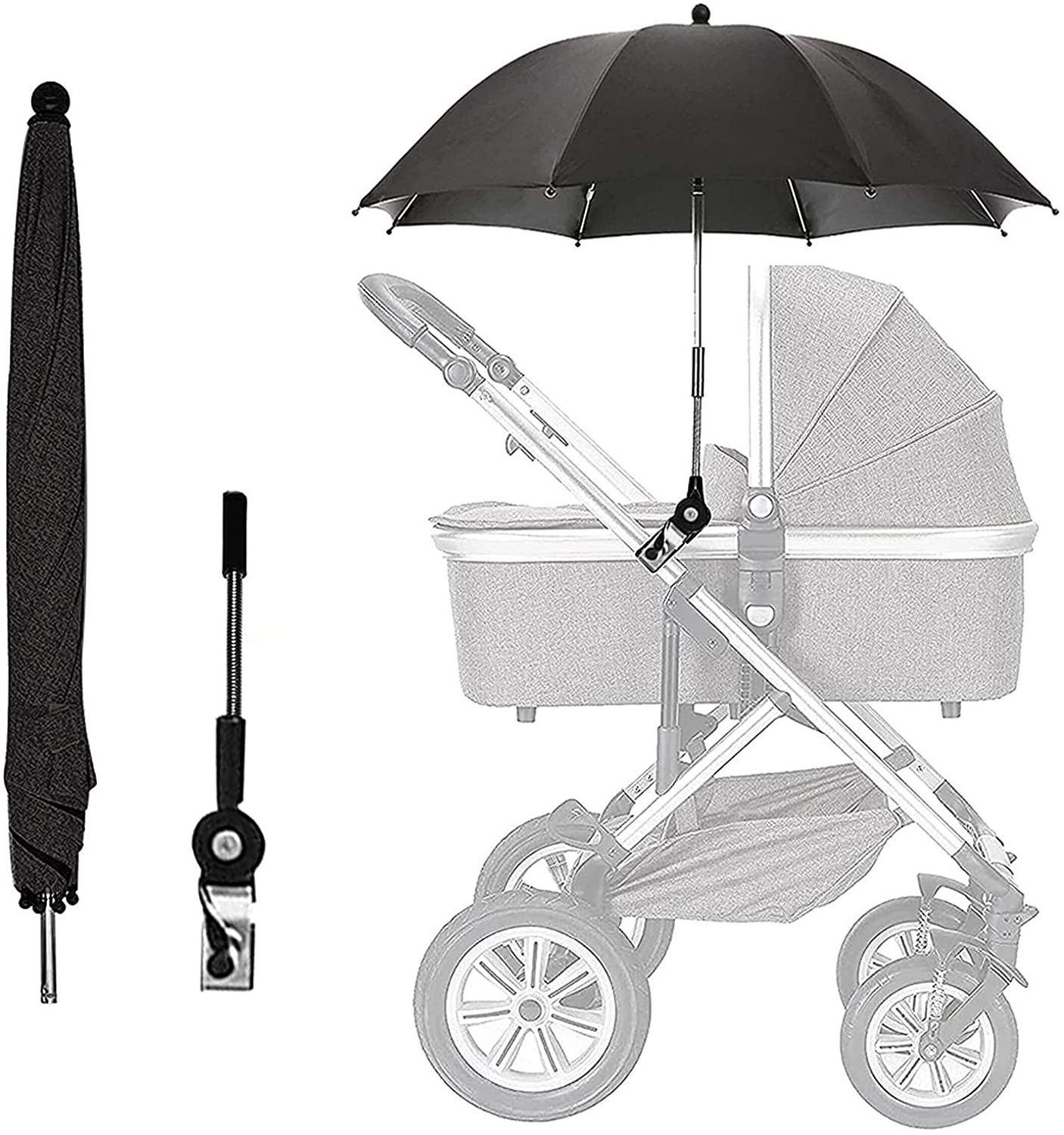 Baby Stroller Parasol Universal Umbrella with Clamp 360 Degree Adjustable UV Protection Stroller Sun Shade Waterproof Umbrella