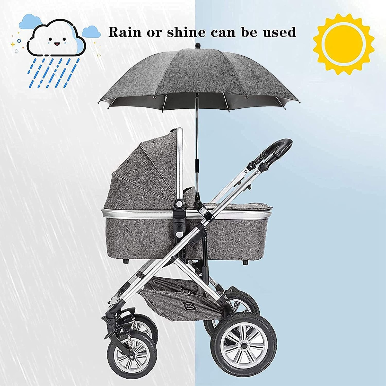 Baby Stroller Parasol Universal Umbrella with Clamp 360 Degree Adjustable UV Protection Stroller Sun Shade Waterproof Umbrella