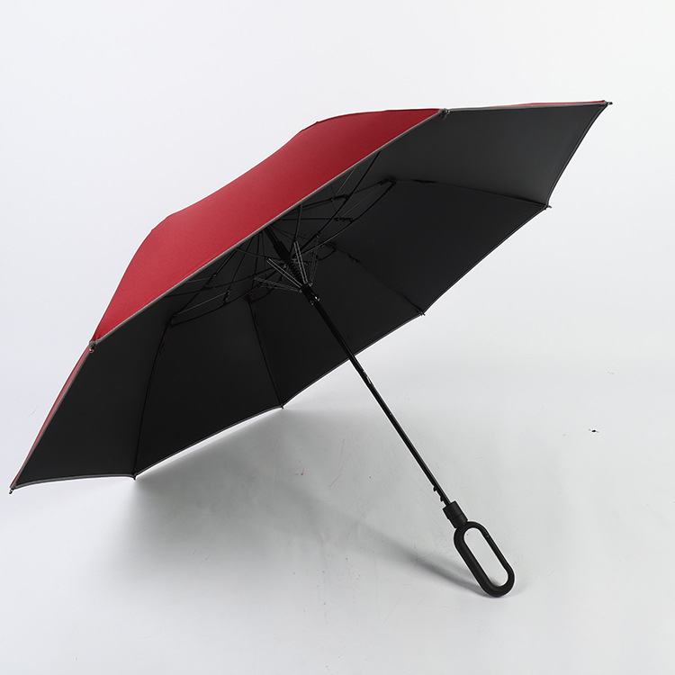 High quality 2 fold automatic open hands free arm lock handle fiberglass frame umbrella