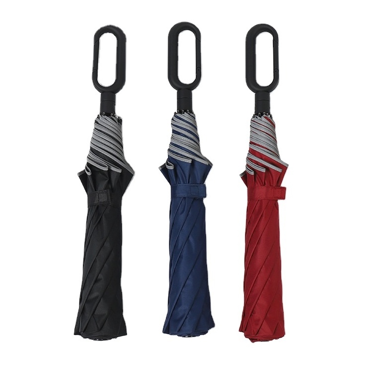 High quality 2 fold automatic open hands free arm lock handle fiberglass frame umbrella