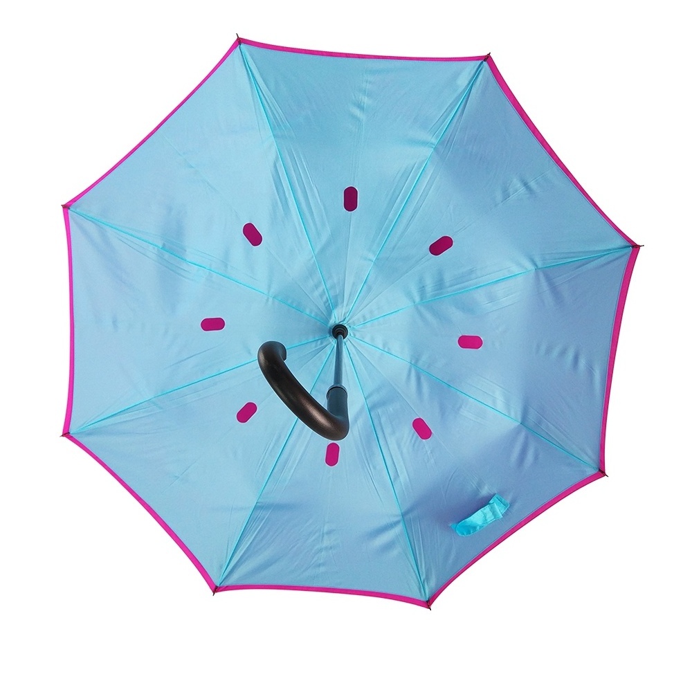 Inside Inverted Umbrella Colorful fabric matched design double canopy upside down Rain Proof reverse fold umbrella with C Handle