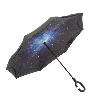 Windproof Reverse Umbrella Folding Double Layer Inverted Umbrella C- hook Self Stand Rain Car Safety Hammer with Umbrella