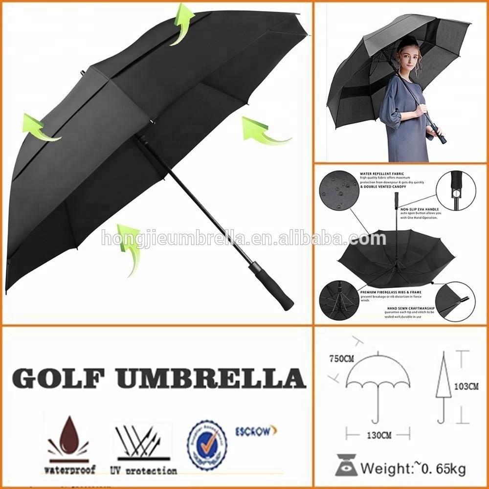 62/68/72/80 Inch Extra Large Windproof Golf Umbrella UV Protection Automatic Open Double Canopy Vented Sun Rain Umbrella