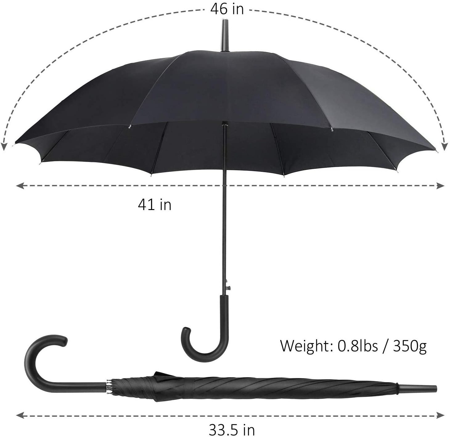 Pack of 12 Parties Events Stick Umbrellas Large Canopy Windproof Auto Open J Hook Handle in Bulk (Matte Black)