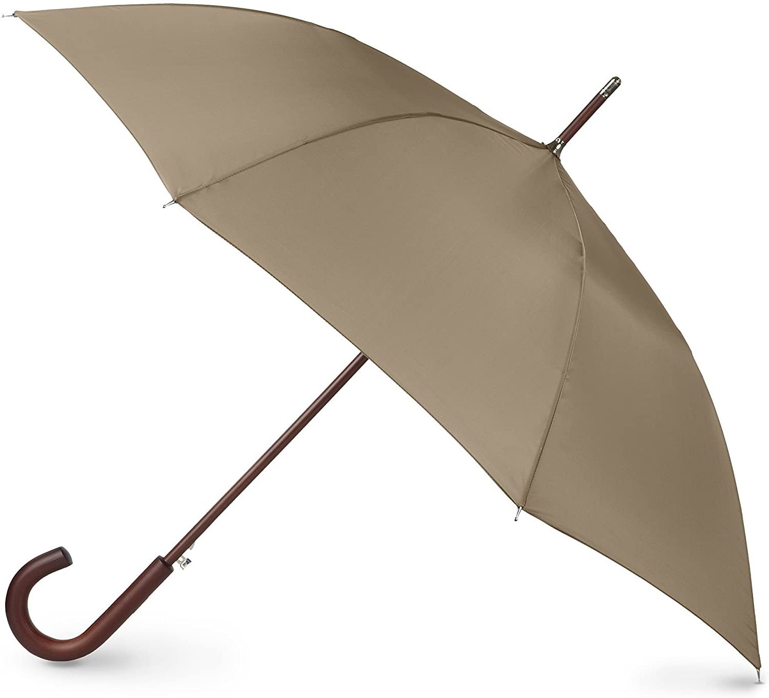 totes Auto Open Wooden Stick Umbrella British Tan wooden handle umbrella