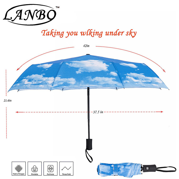 colorful funny japanese folding umbrella with blue sky white cloud photo print