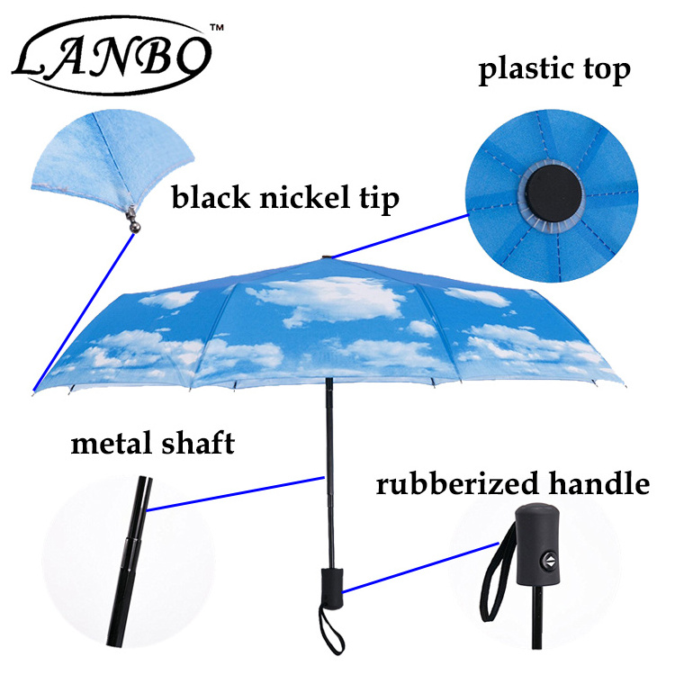 colorful funny japanese folding umbrella with blue sky white cloud photo print