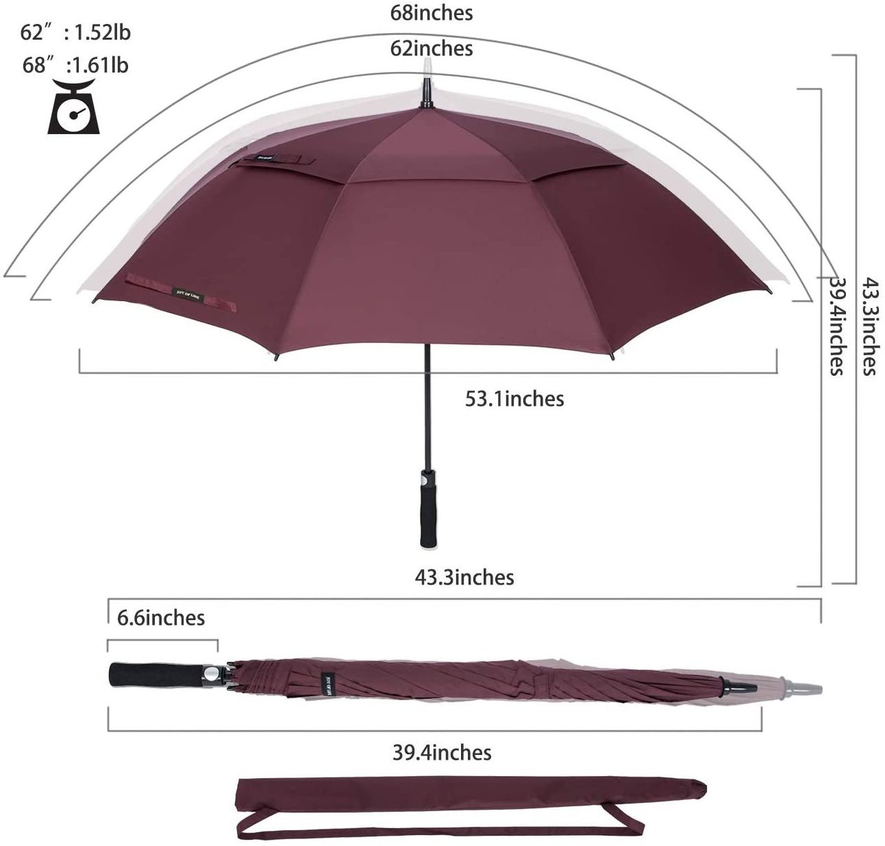 Golf Umbrella 68 Inch Large Windproof Umbrellas Automatic Open Oversize Rain Umbrella with Double Canopy