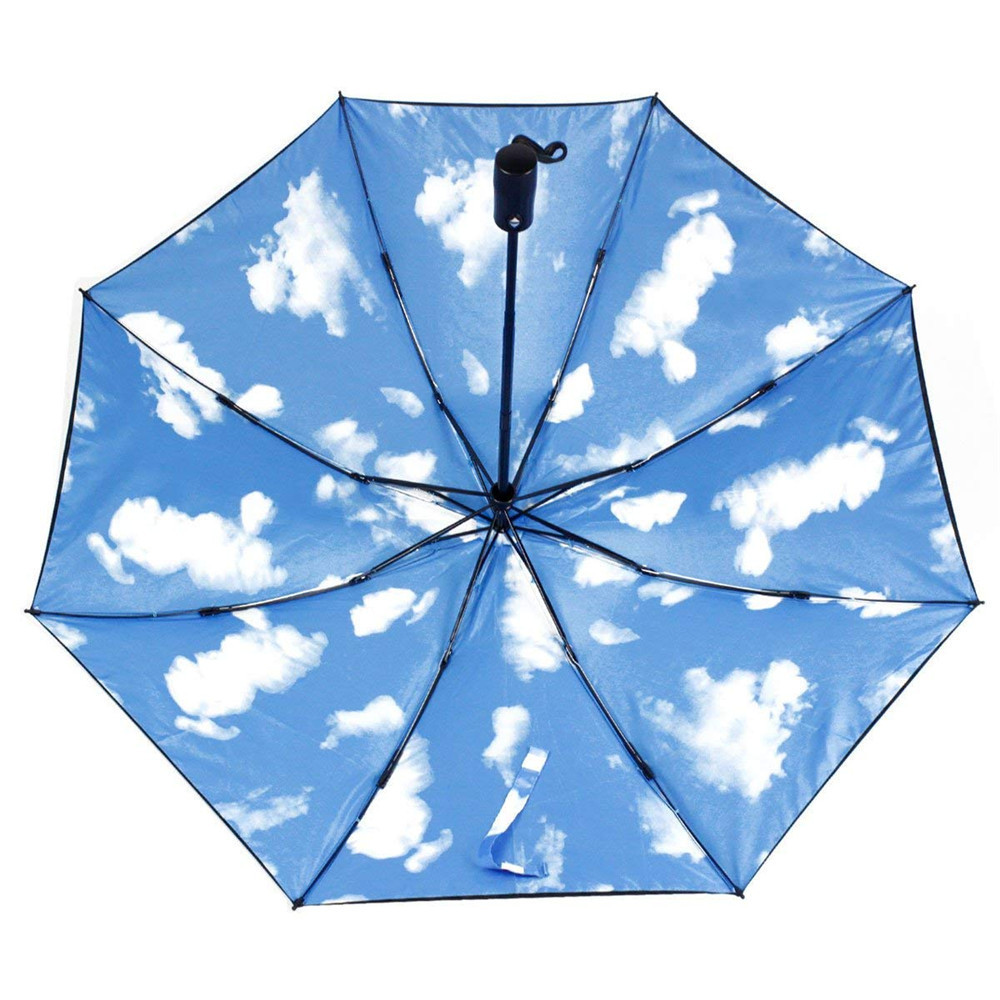 Blue sky white cloud dual layer bulletproof inverted folding umbrella