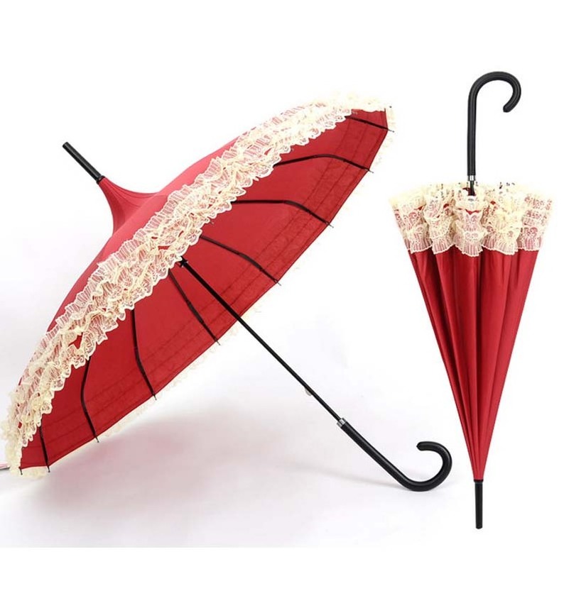 Princess Lace Pagoda Umbrellas For Straight Bar Semi Automatic Long Handle Hook Rain Gear Lady Sunshade umbrella custom logo