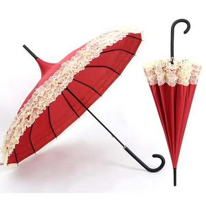 Princess Lace Pagoda Umbrellas For Straight Bar Semi Automatic Long Handle Hook Rain Gear Lady Sunshade umbrella custom logo