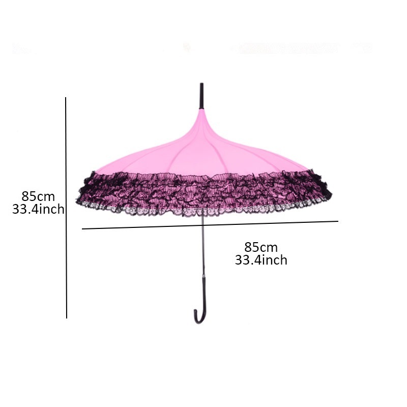 Princess Lace Pagoda Umbrellas For Straight Bar Semi Automatic Long Handle Hook Rain Gear Lady Sunshade umbrella custom logo