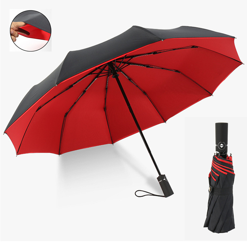 Automatic Folding Umbrella Female Male Car Luxury Large Windproof Umbrella Men Rain Black Paint Umbrella Custom Logo