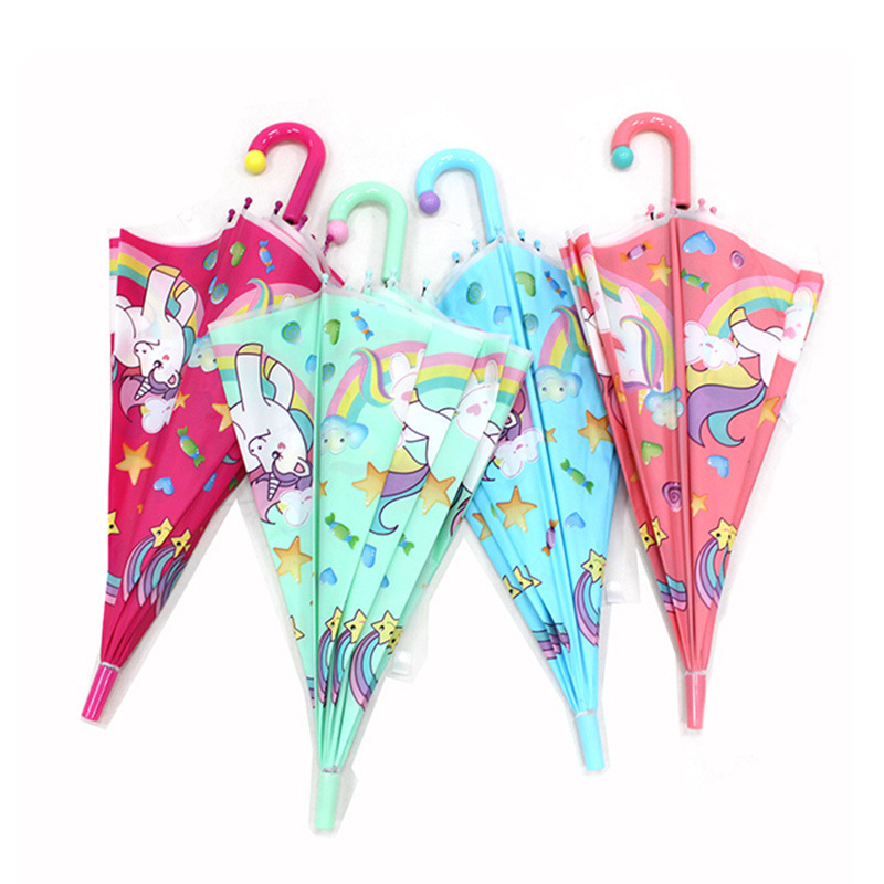 Anime Unicorn Kids Umbrella for Girl Boy Long Handle Semi Automatic Transparent Cute Female Children Umbrellas Children's Gift