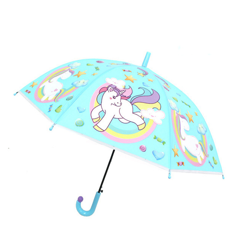 Anime Unicorn Kids Umbrella for Girl Boy Long Handle Semi Automatic Transparent Cute Female Children Umbrellas Children's Gift