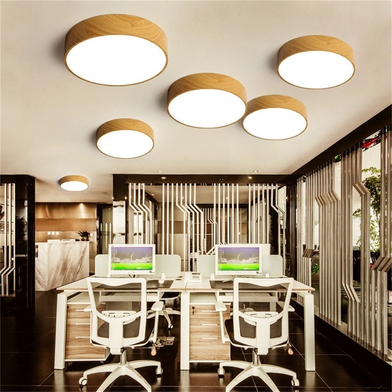 Nordic Wood Grain Round Chandelier Hanging Lamp Modern Lighting LED Fixtures for Home Pendant Light