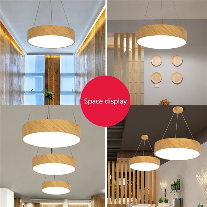 Nordic Wood Grain Round Chandelier Hanging Lamp Modern Lighting LED Fixtures for Home Pendant Light