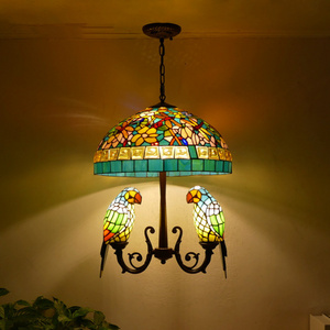 Tiffany parrot Chandelier LED Vintage Creative Color Glass Pendant Lamp Decor for Home Living Room Bedroom Hotel