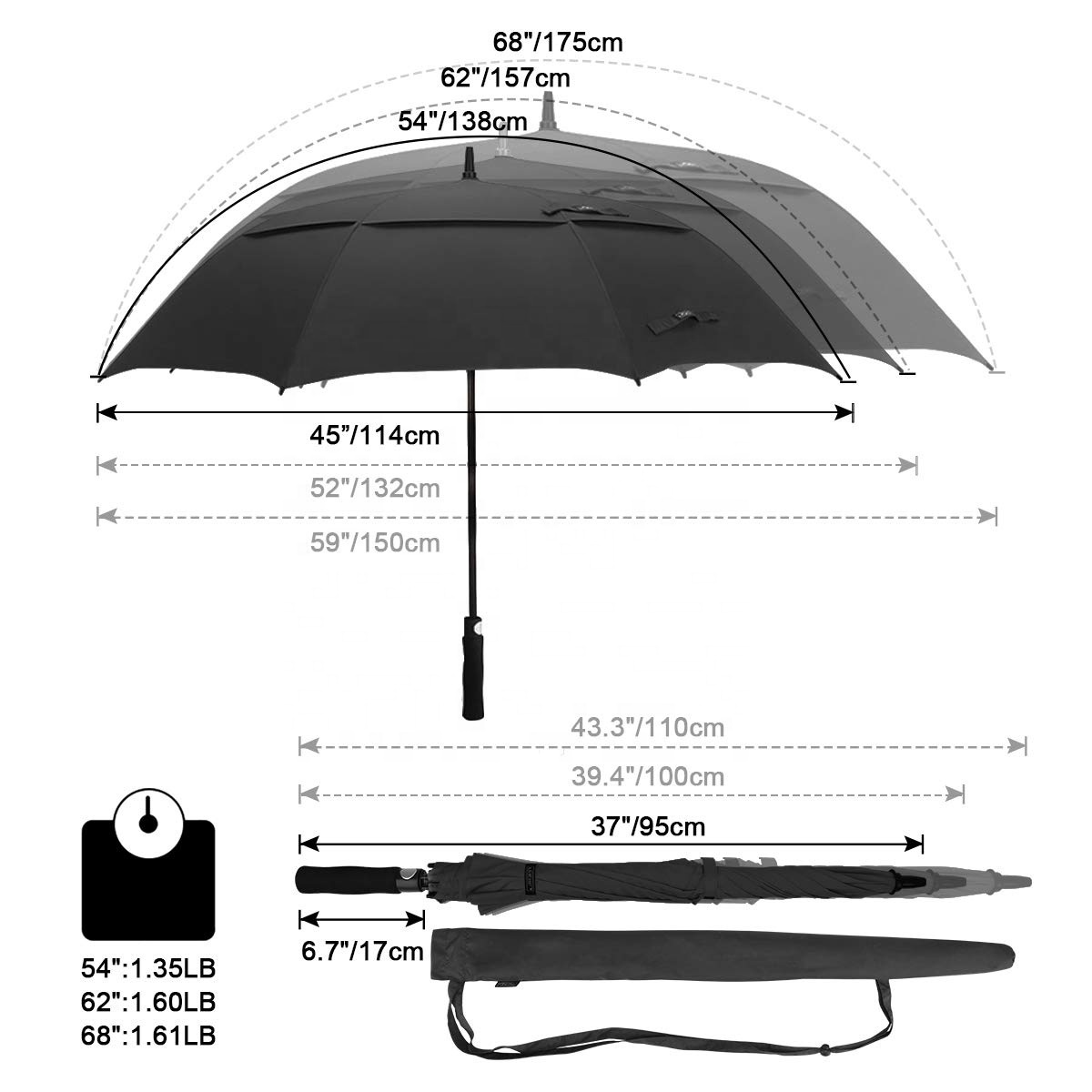 G4free 54/62/68 Inch Extra Large Windproof Golf Umbrella Double Canopy Automatic Open Folding UV Protection Sun Rain Umbrella