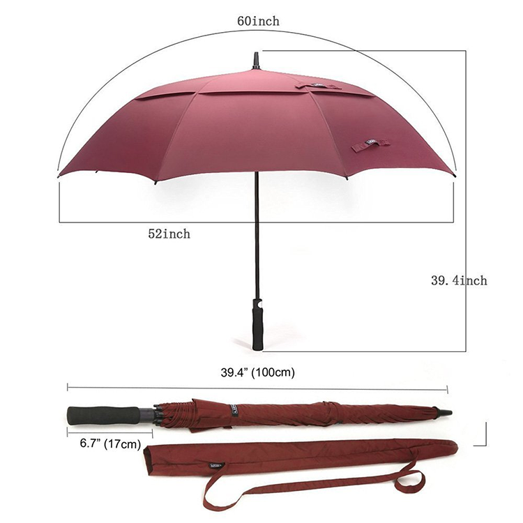 Oem Rpet Design Golf Umbrella Double Layers Vent Strong Golf Umbrella Country Wine Bottle Umbrella with Custom Logo for Adults