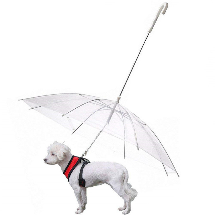 Classic Design Transparent Waterproof PET Rain Gear Semi-Automatic Folding Umbrella with Leash for Dogs