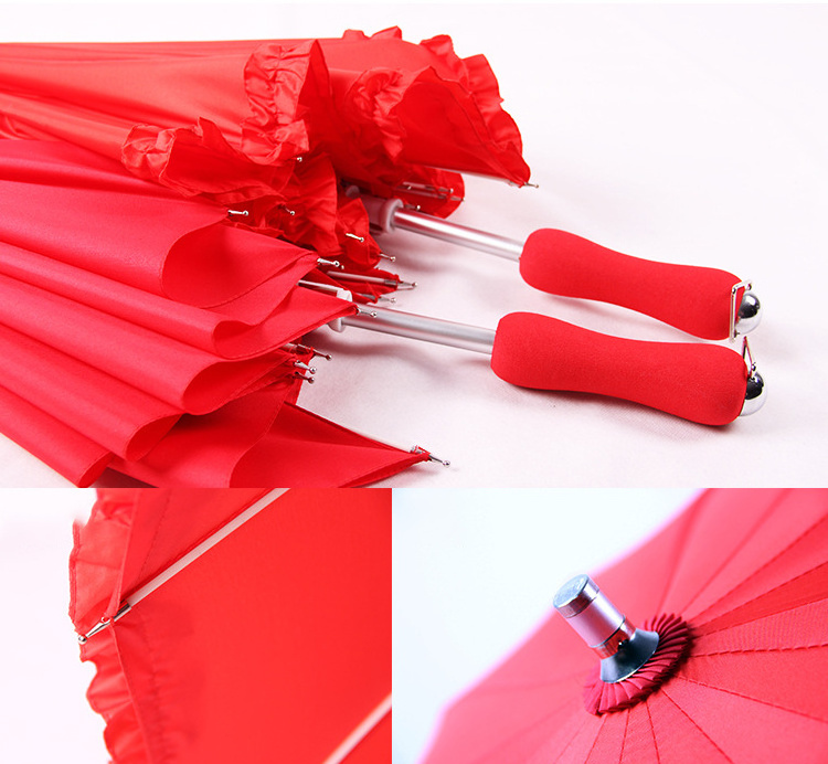 16K Lace Girls Gifts Princess Umbrellas Wedding Celebration Marry Straight Parasol Red Loving Heart Bride Umbrella