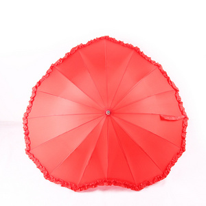 16K Lace Girls Gifts Princess Umbrellas Wedding Celebration Marry Straight Parasol Red Loving Heart Bride Umbrella