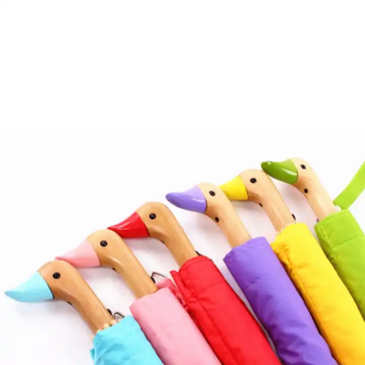 High Quality Folding Umbrella Lovely Fancy Multi-Color Animal Bird Duck Handle Custom Kids Umbrella Made of Polyester