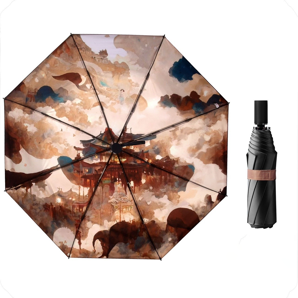 New Three-fold National Style Art Sunshade Sunscreen Umbrella Illustration yunding Sunny Folding Umbrella