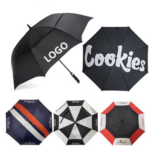 Large Designer Straight Umbrella Sunshade Fiberglass Windproof Golf Umbrella Custom Branded Logo Big Promotional Customized