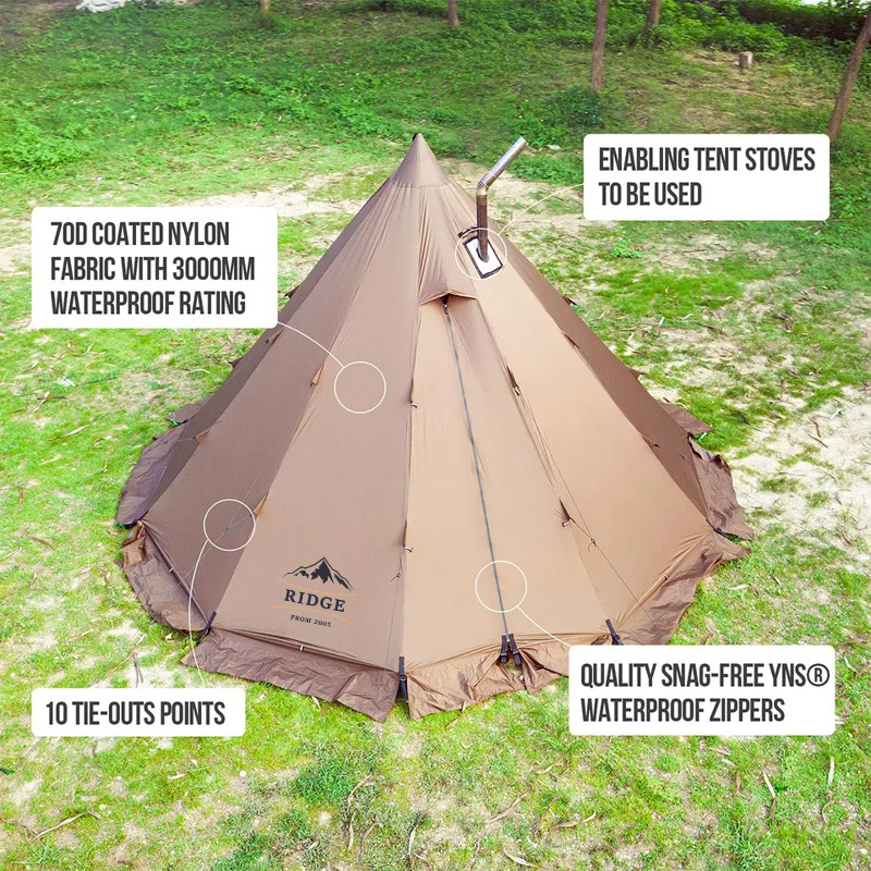 4~6 Person 4 Season Tipi for Family Camping Hunting Fishing Waterproof Wind-Proof Hot Tent with Stove Shelter